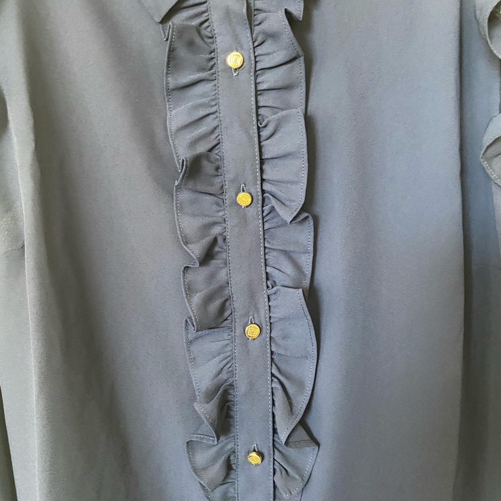 Liz Claiborne Navy Blue Ruffle Blouse - Picture 3 of 5
